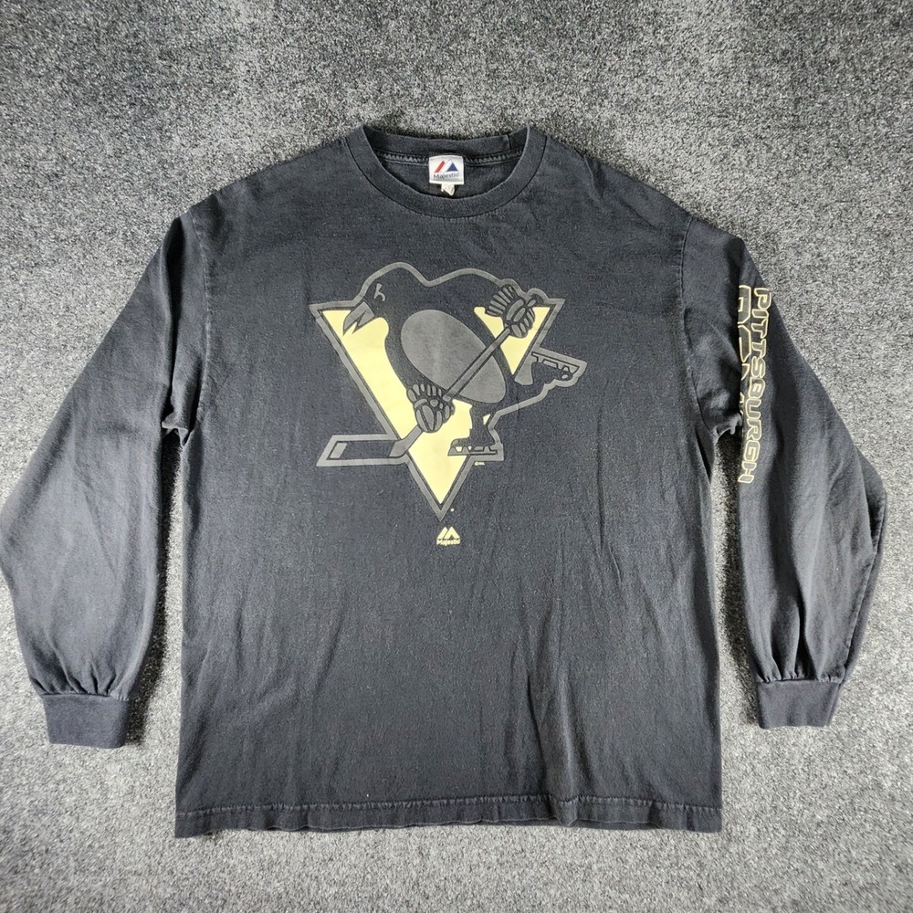 Majestic Pittsburgh Penguins Long Sleeve Shirt Mens XL Black NHL Hockey Graphic